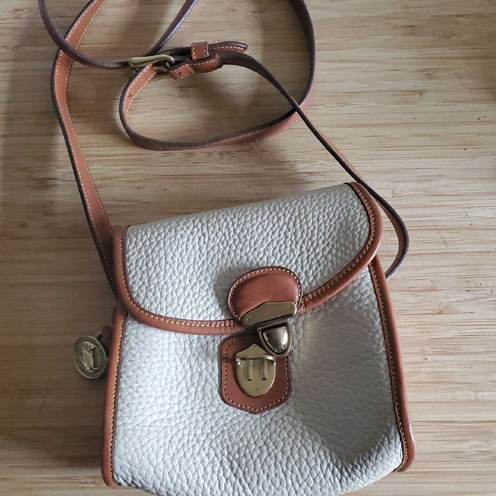 Dooney &‎ Bourke Cream and Tan Leather Crossbody Mini Bag